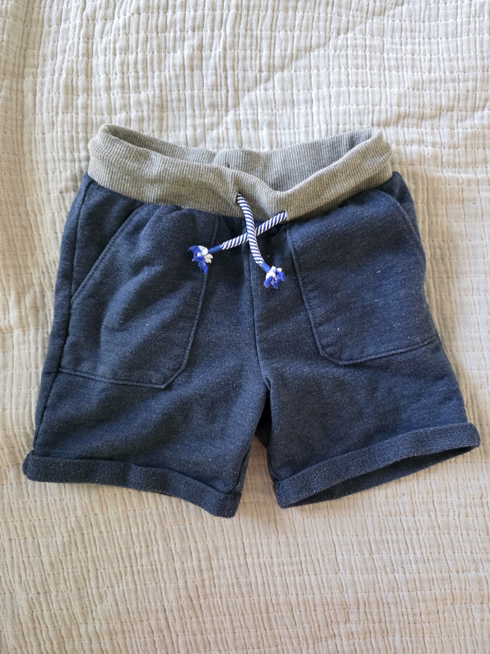 Cat & Jack Navy Shorts with Gray Waistband and Blue Drawstring